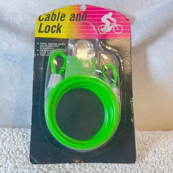 Cable Bike Lock Green Vinyl Coated Hardened Steel Lock Shackle 2 Keys K-Mart - Picture 1 of 4